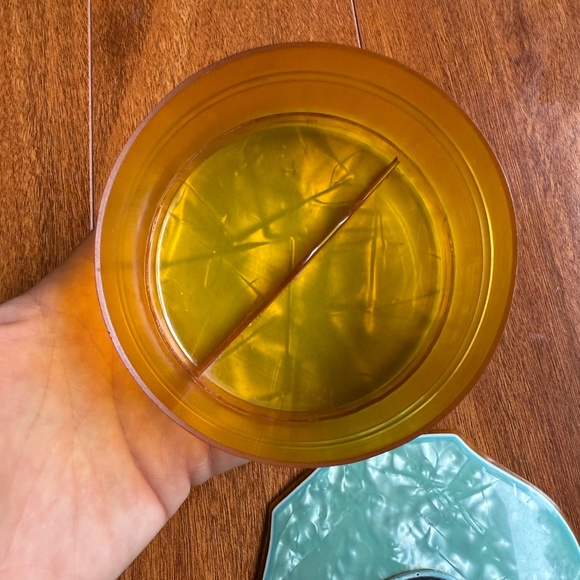 1930s Celluloid Art Deco Amber Blue Floral Powder Vanity Jar Trinket Box Jewelry - Picture 4 of 11